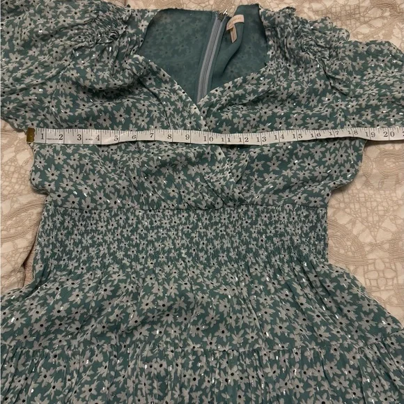 Rebecca Taylor Teal Floral Long Sleeve Dress - Picture 8 of 8